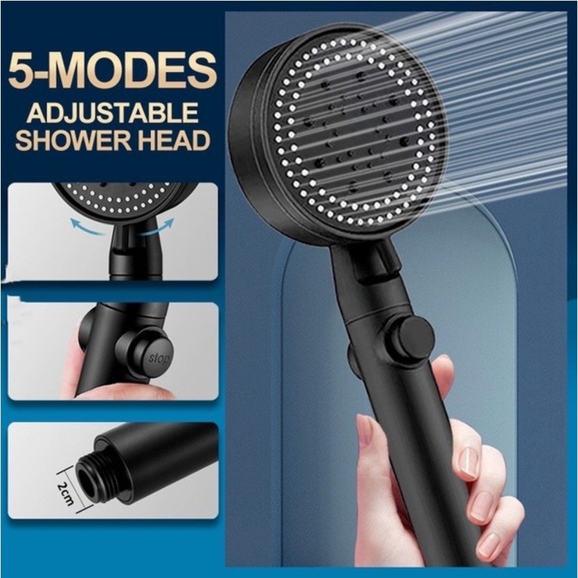 Adjustable Turbocharged Shower Head 5 Mode High Pressure Water Saving