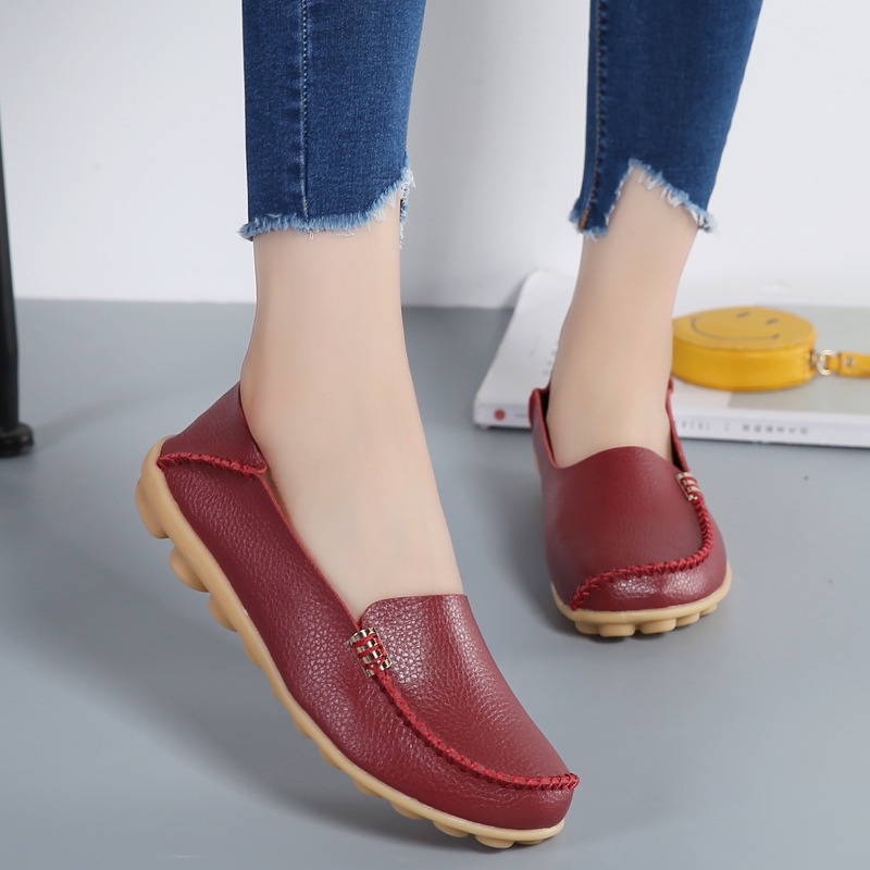 Avovi Women Casual Loafers Flat Leather Work Shoes Perempuan Slip on ...