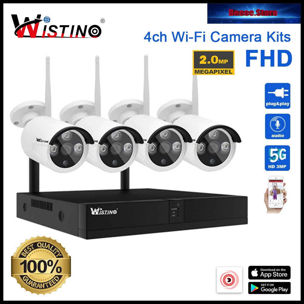 Wistino HD 4CH FHD 2MP Wireless NVR Kit P2P Outdoor IR Night Vision