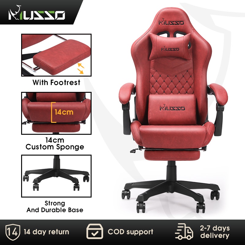 MUSSO Shark Series Gaming Chair with Footrest Ergonomic Computer Chair PU Leather Adjustable Swivel Office Chair with Wide Seat PC Desk Chair with Headrest and Lumbar Support Shopee Malaysia
