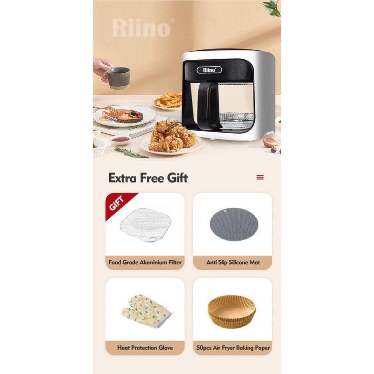 Riino Tough Glass AI Air Fryer Oven HD (5.0L) GMAF01 Shopee Malaysia