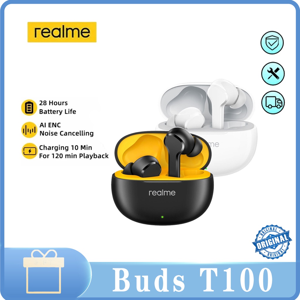 realme Buds T100 TWS Wireless Headset Bluetooth 5.3 In-Ear AI ENC Noise ...