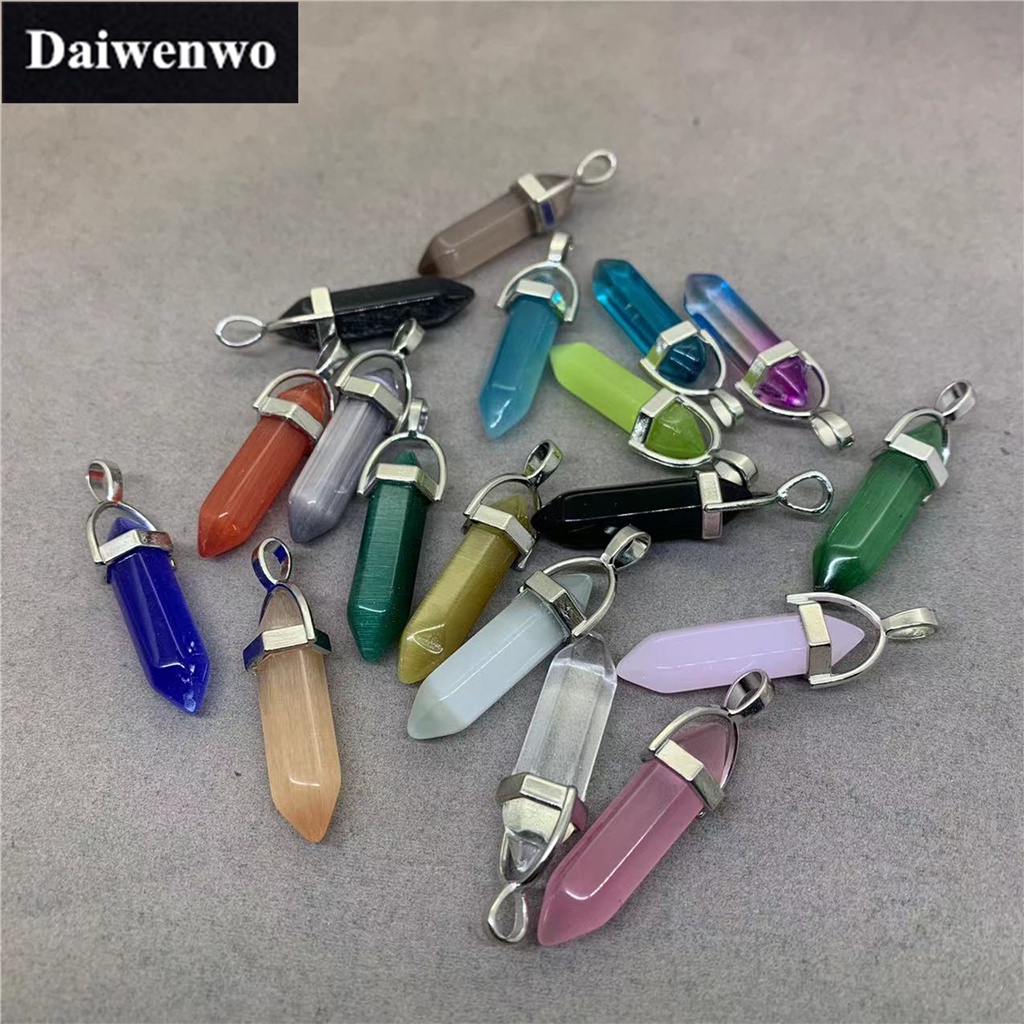 18 Colors Cat Eye and Quartz Hexagon Columnar with Alloy for Necklace ...