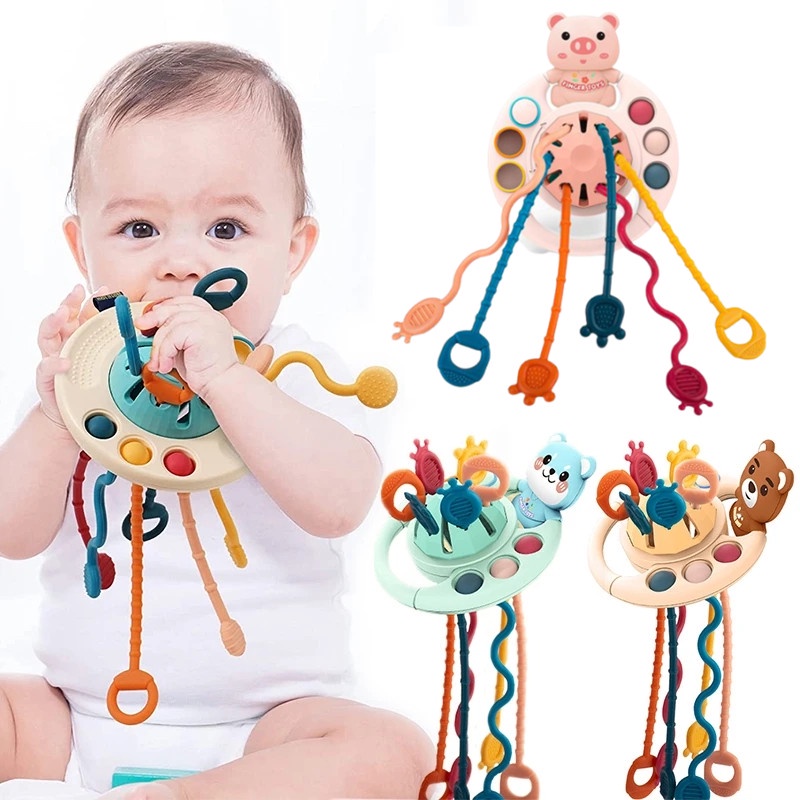 5 in 1 Baby Montessori Sensory Toys Silicone Pull String Interactive ...