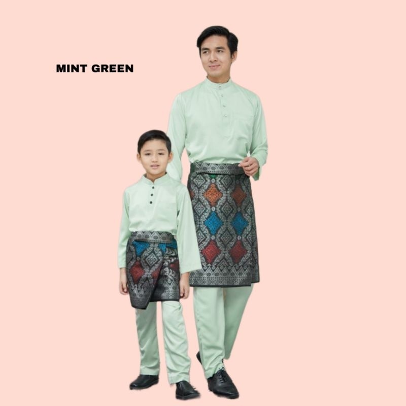 🧡BAJU MELAYU 2024 MINT GREEN TEA SAGE GREEN BERKOLAR SEDONDON ANAK AYAH ...