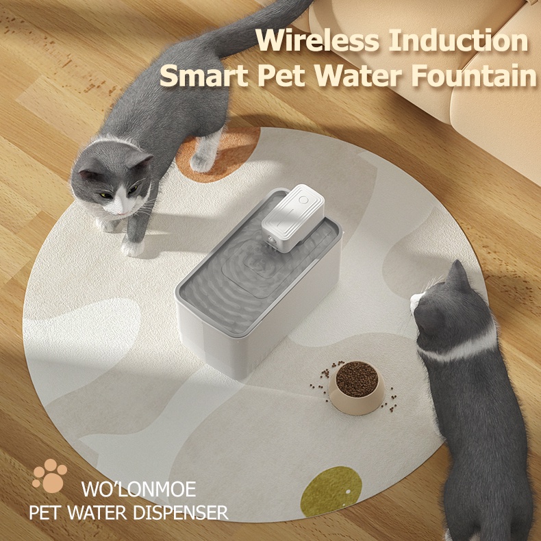 Rechargeable Cat Water Fountain with Wireless Pump, 2.5L Ultra Quiet