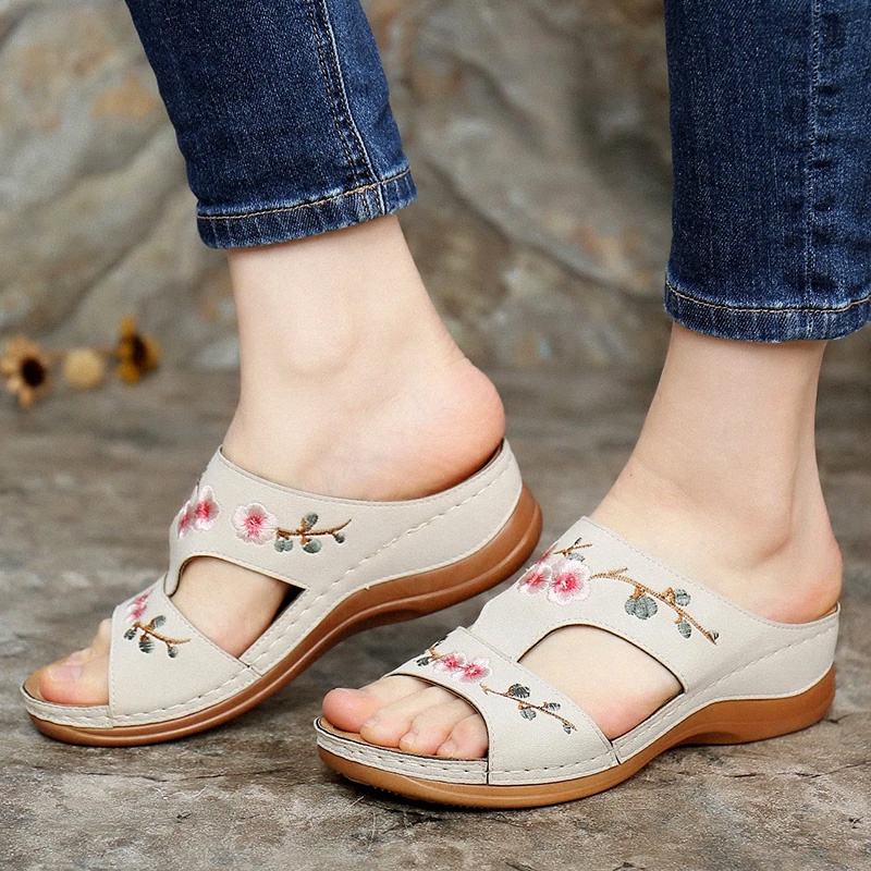 Avovi Women Flower Pattern Wedges Sandal Vintage Large Size Non-slip ...