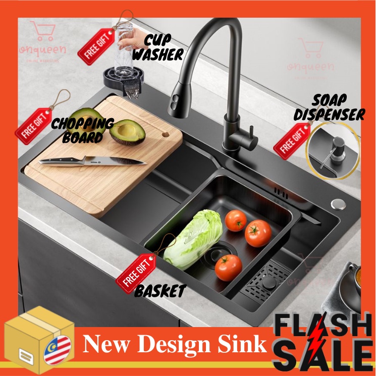[NEW] 7545 Premium Nano Sink Z Step Sink Stainless Steel Sinki Dapur