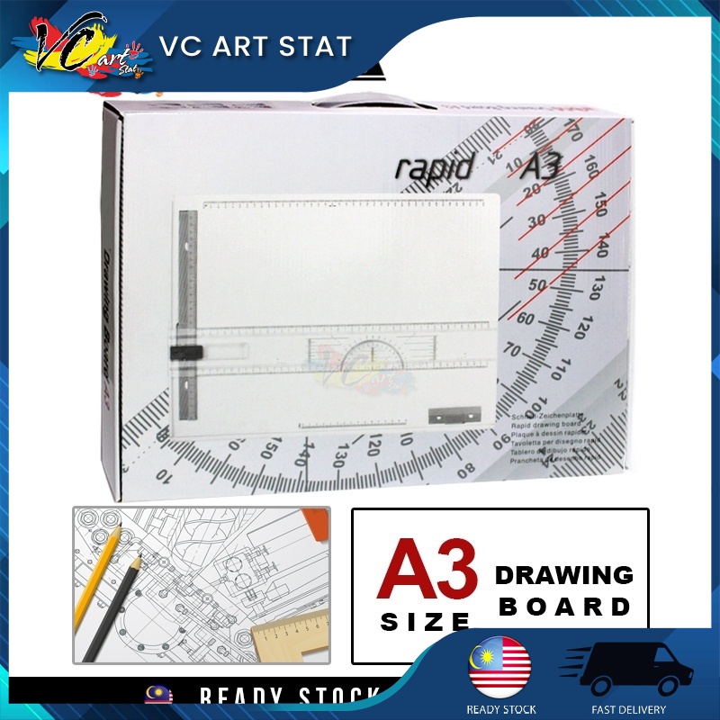Rapid Drawing Board A3 Technical Drawing Board (White) Wooden Drawing