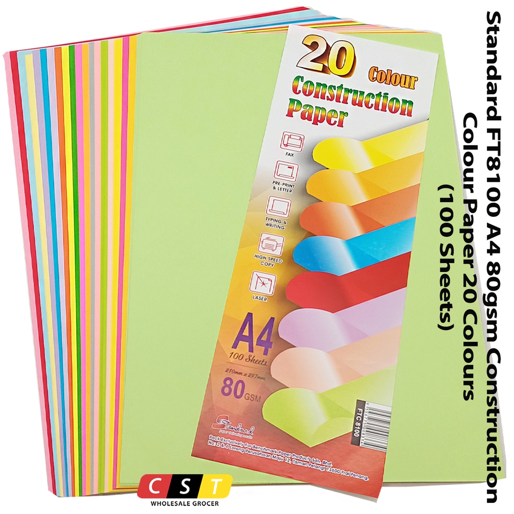 Standard FT8100 A4 80gsm Construction Colour Paper 20 Colours (100 ...