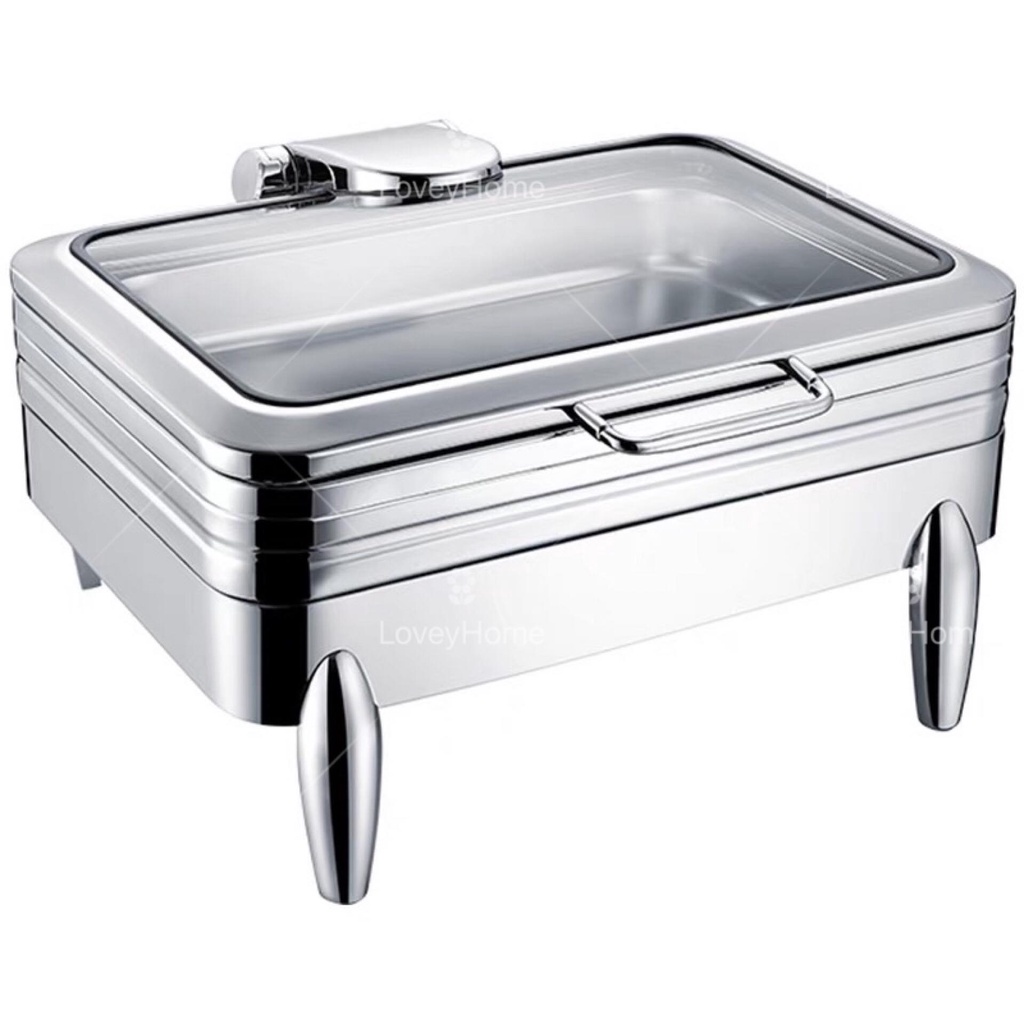 Rectangular Hydraulic Chafing Dish Glass Lid Buffet Set Food Warmer