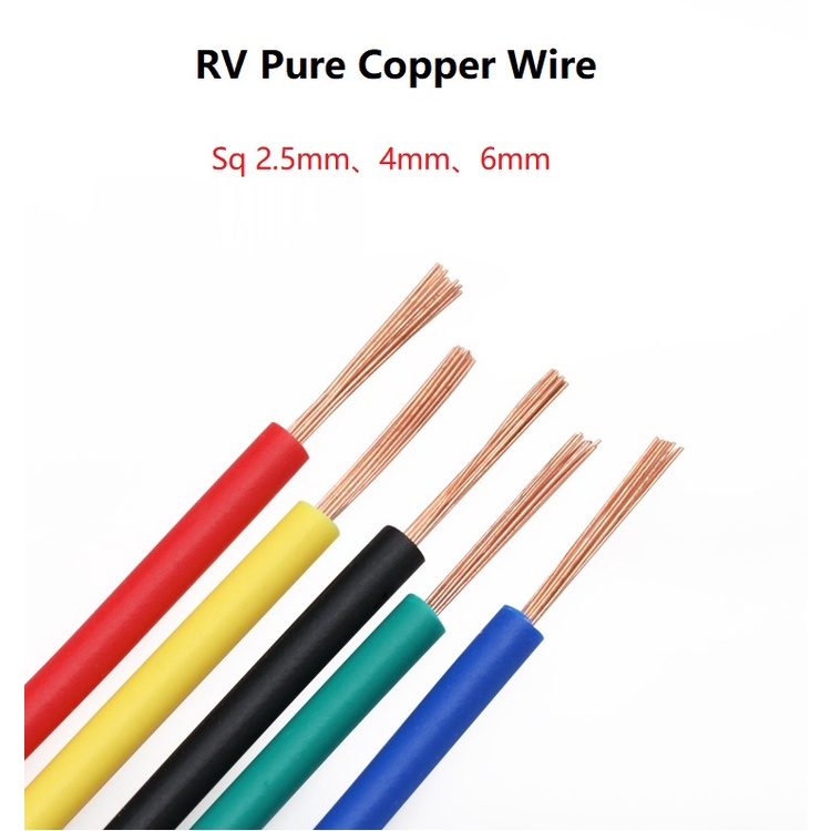 5/10M RV Pure Copper Wire Sq 2.5mm 4mm 6mm Flaxible Stranded Electrical ...