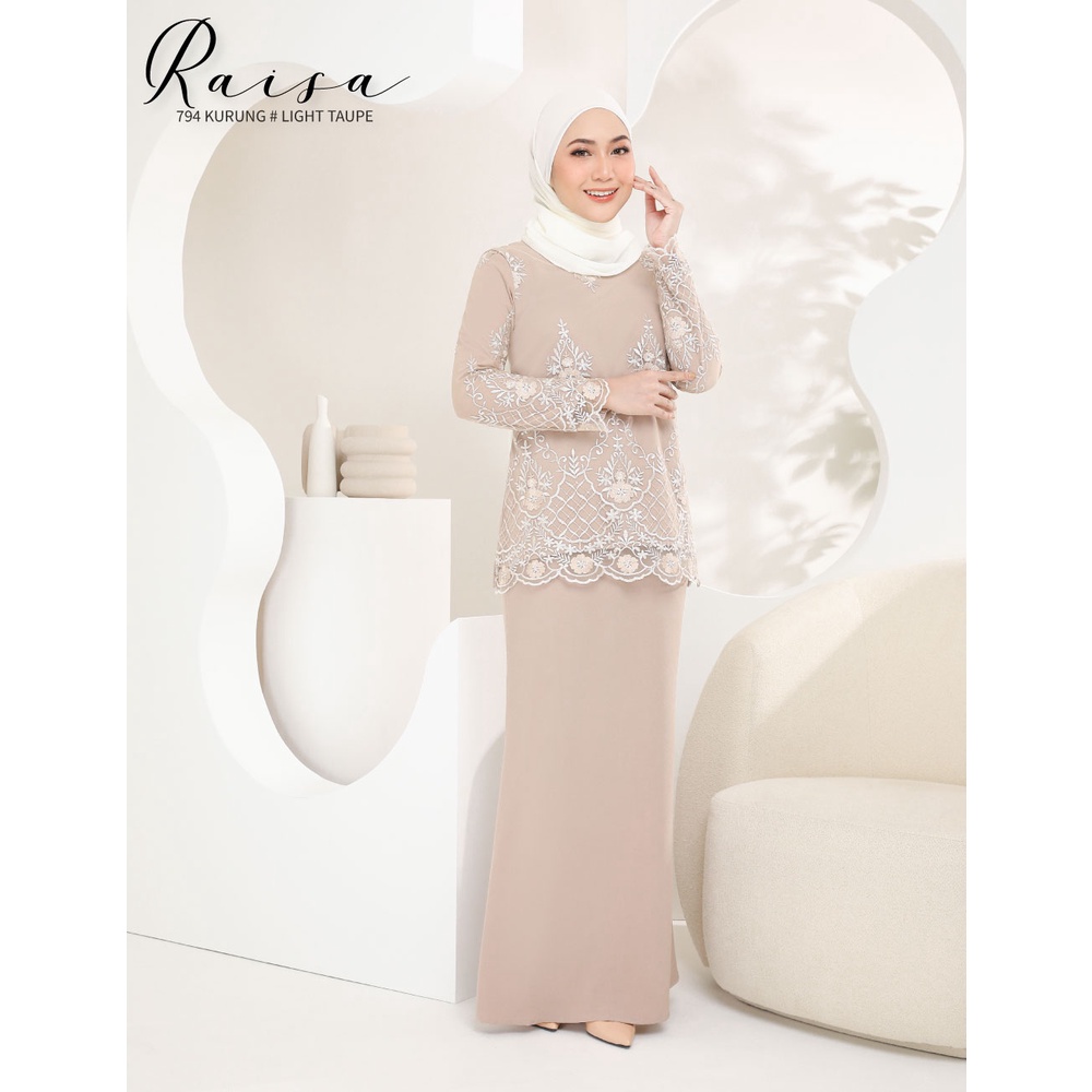 BAJU KURUNG MODEN LACE RAISA KURUNG MODERN NUDE LIGHT TAUPE | Shopee ...
