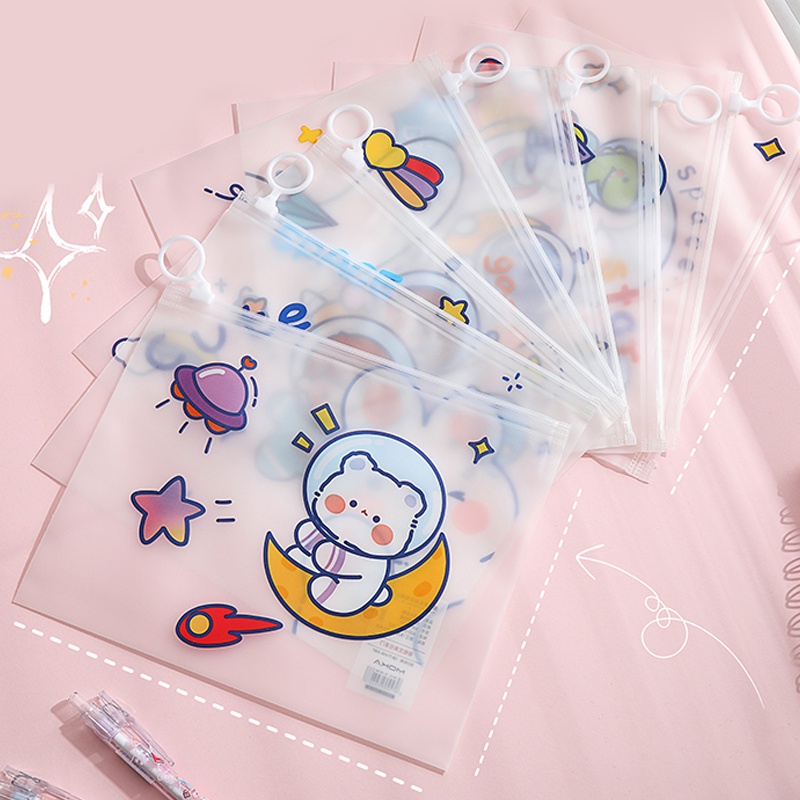 Cartoon Cute Large Capacity File Folder Waterproof Transparent Zipper ...