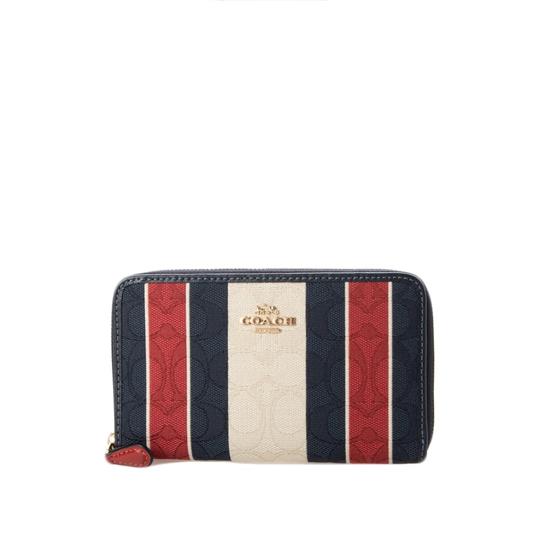Coach Medium ID Zip Around Wallet In Signature Jacquard With Stripes