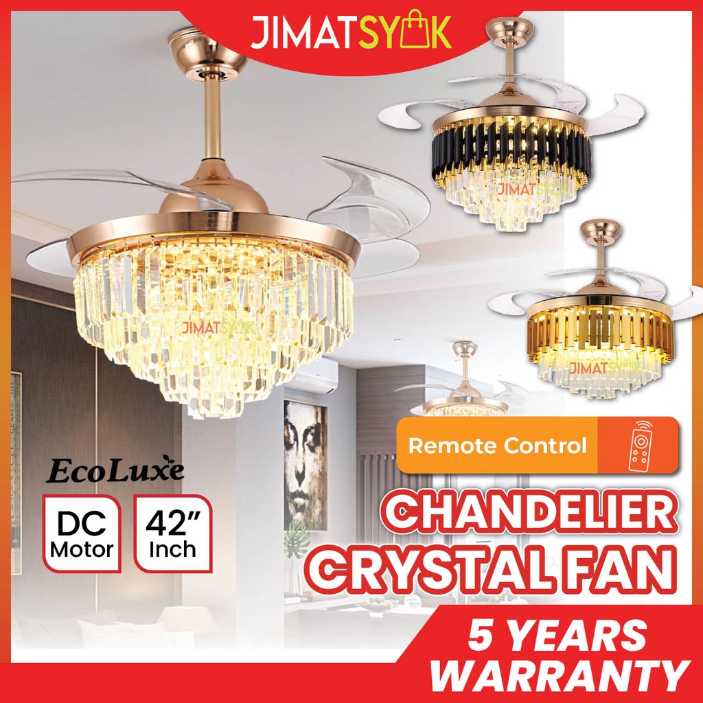 Ecoluxe Crystal Chandelier Ceiling Fan 42inch 6 Speed 3 Colour LED