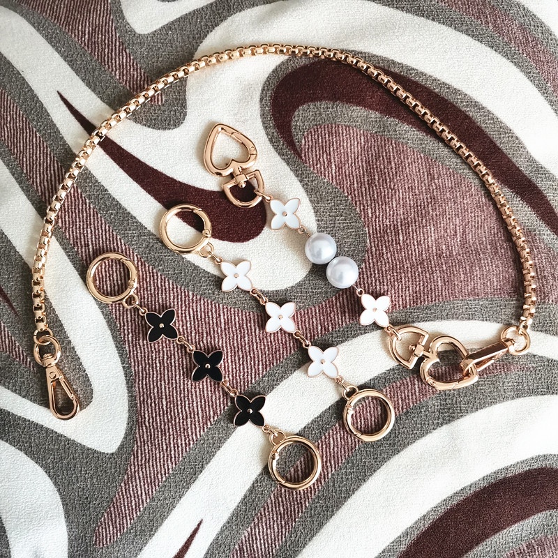 Female Bag Strap Chain Fashion Accessories Pearl Extension Belt Underarm Shoulder FourLeaf