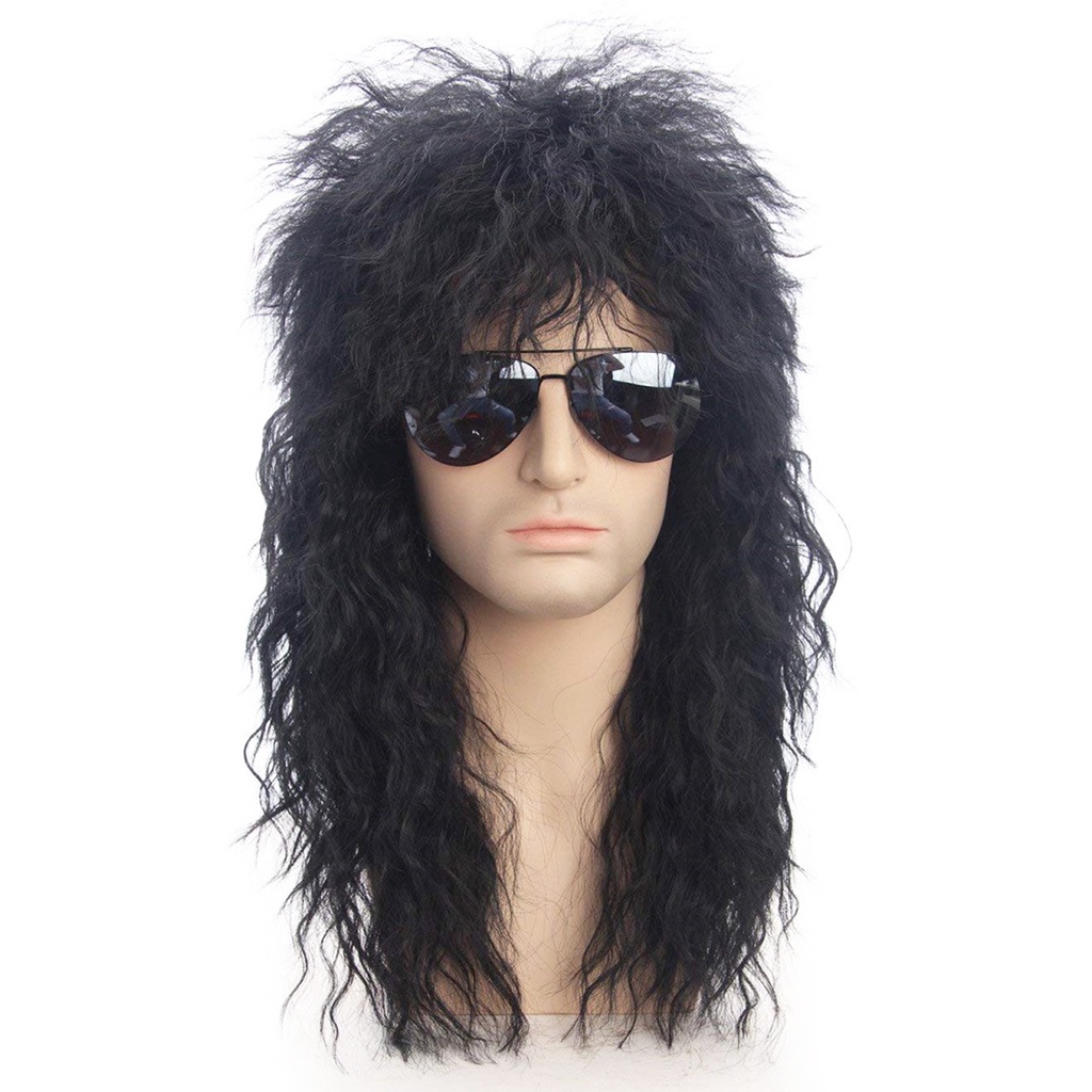 {BL} Men Halloween Costume Cosplay Punk Heavy Metal Rocker Curly Long