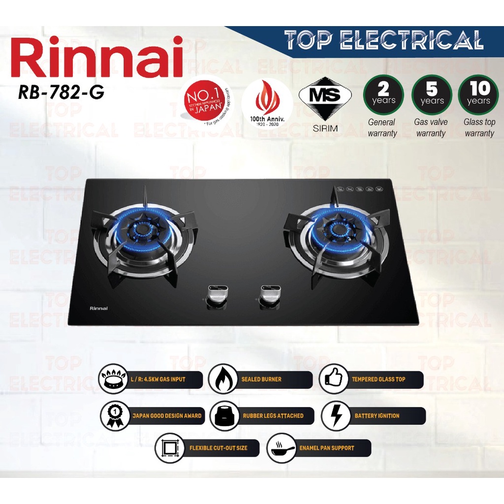 RINNAI 2-HYPER BURNER BUILT-IN GAS HOB / RB-782G / DAPUR MASAK / GAS ...