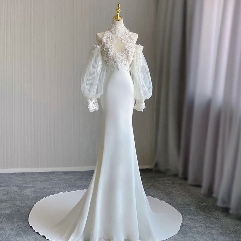 French Lace Fishtail Wedding Dress Feels Retro Palace Style Outgoing ...