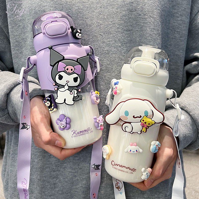 600ml Kawaii Sanrio Thermos Mug Cute Cartoon Cinnamoroll Kuromi Melody ...