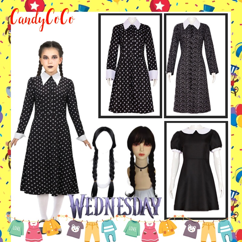 Full Set Wednesday The Addams Family Dress And Wig for Kids and Adults ...