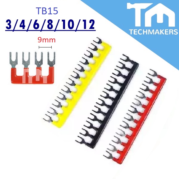 TB15 3/4/6/8/10/12 Red/Black 600V 25A (Pitch 9mm) Position Fork Type Terminal Strip Jumper Connector Switch Box TB 15