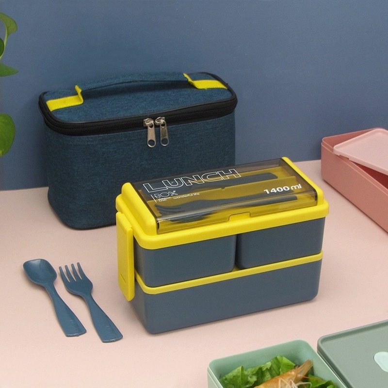 Plastic lunch box double compartment office worker student portable