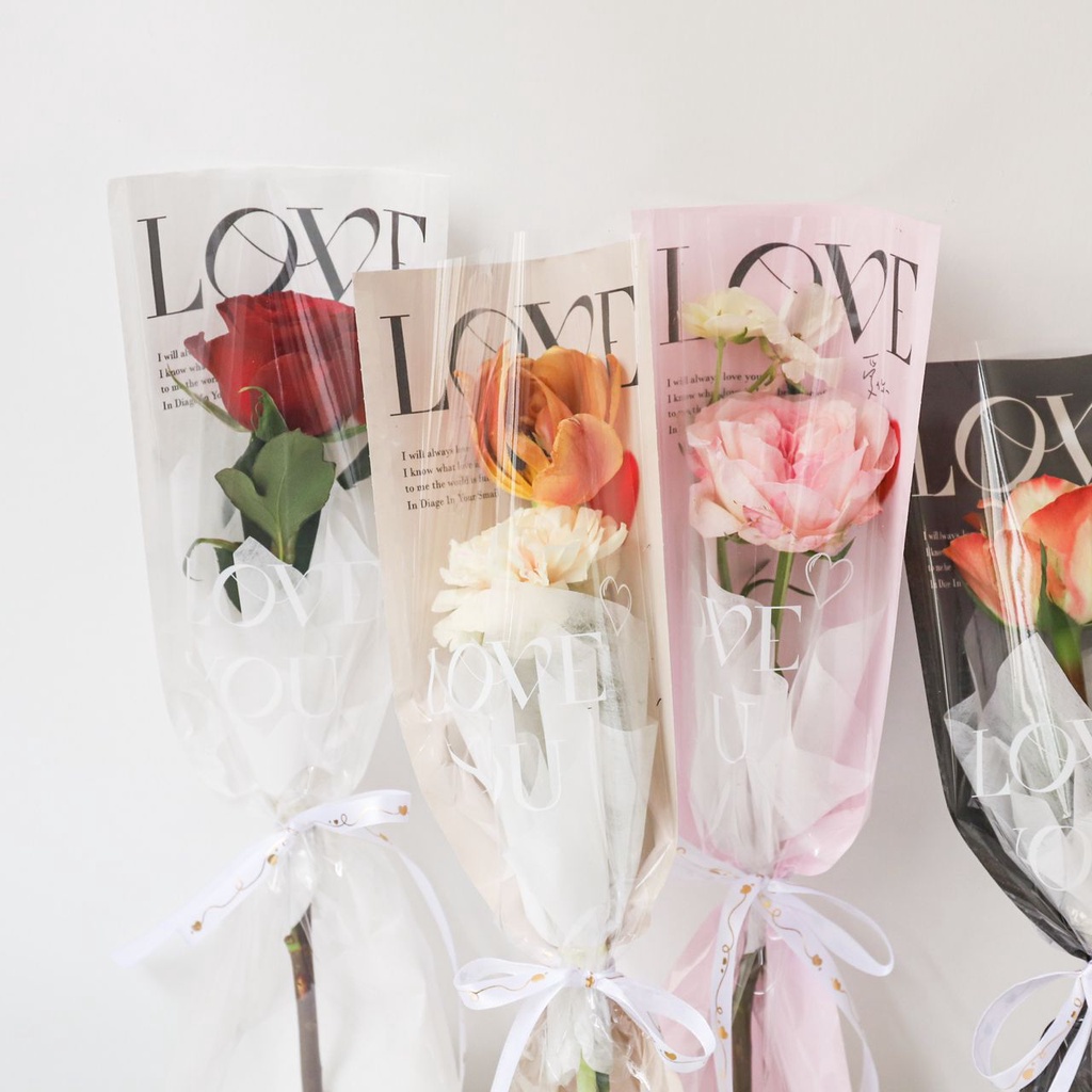 SHIOK 20pcs LOVE Single Flower Bag OPP Craft Wrapping Paper | Kertas ...