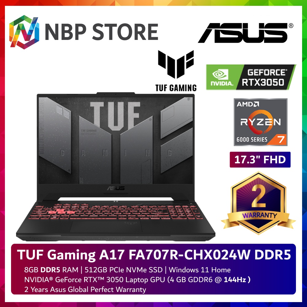 Asus TUF Gaming A17 FA707R-CHX024W 17.3'' FHD 144Hz Gaming Laptop ...