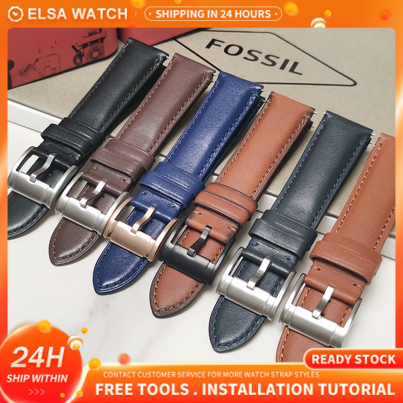 FOSSIL Leather Strap 22mm 24mm tali jam kulit Universal Quick Release ...