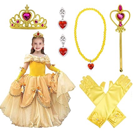 Sunflower Princess Costume for Women – 4 PC Sequin-Trimmed Dress with Pin-On Brooch, Gloves & Crown main image 1