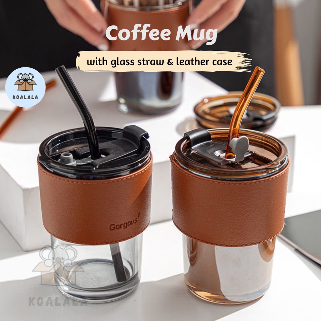 Glass Straw Cup With Lid Heat Cold Resistant Iced Water Bottle Coffee Glass Mug T Set Hadiah