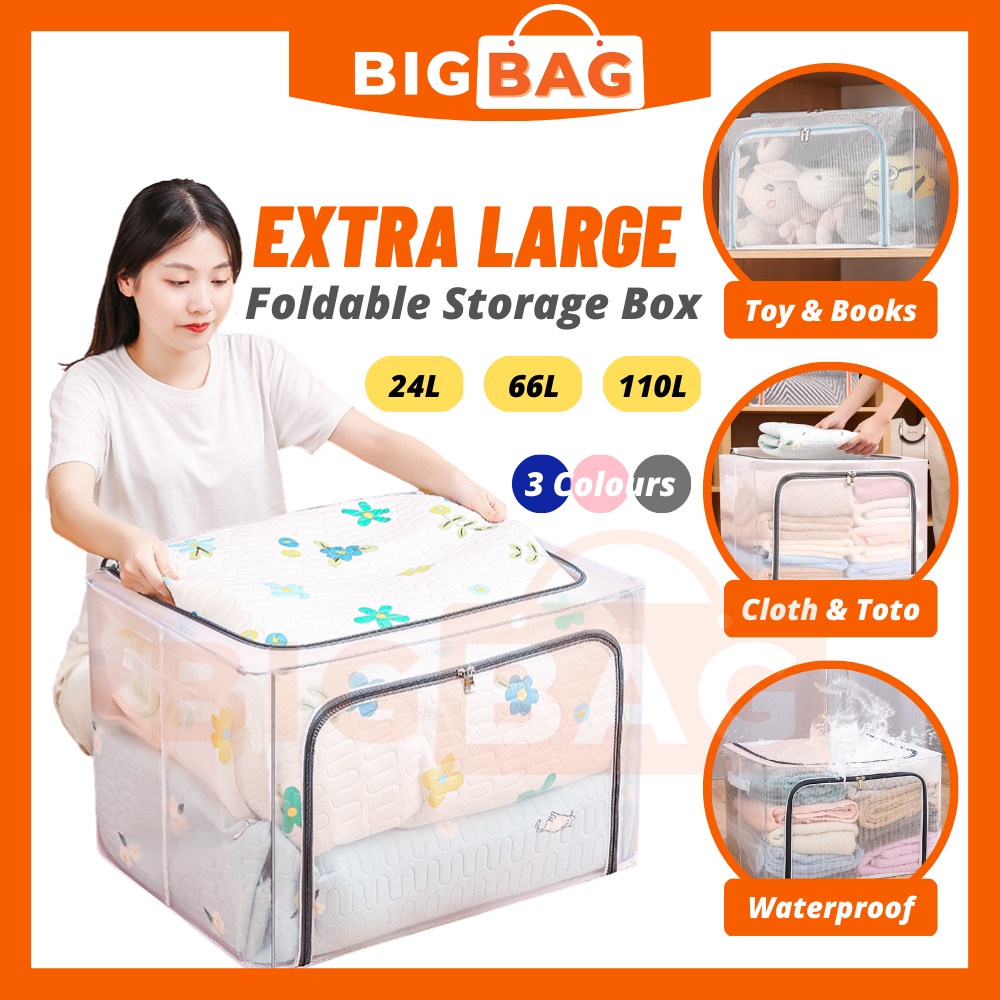 Transparent Storage Box Foldable Clothes Storage Box Waterproof Kotak ...