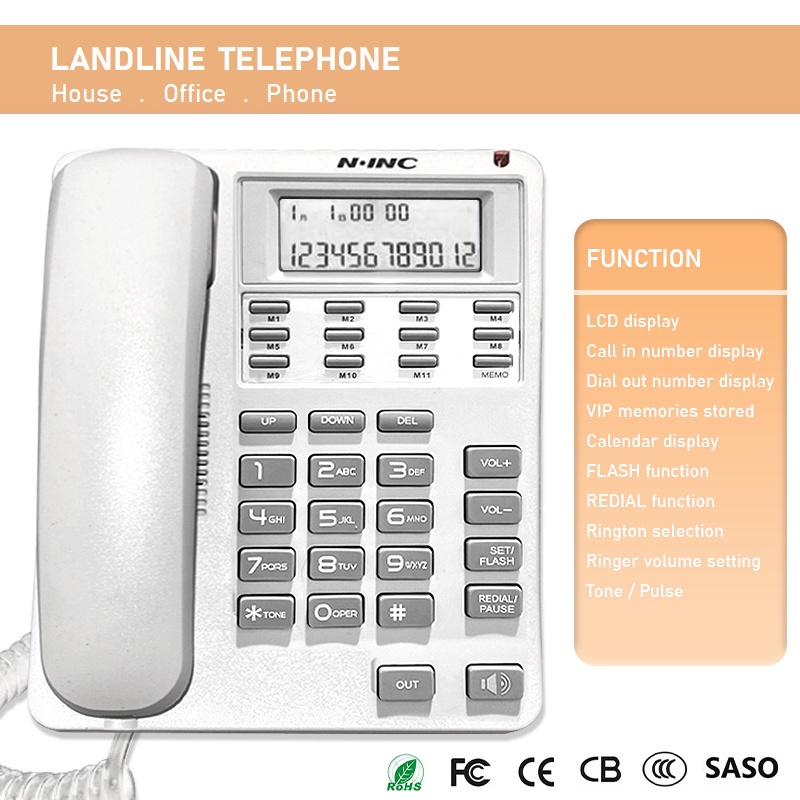 Landline Telephone Home Office Corded Phone Desktop Speakerphone Single