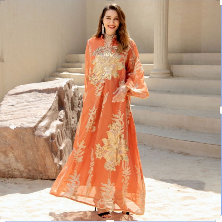 [Baofan Flower Clothing] Muslim Ladies Dress Long Skirt Golden Sequin