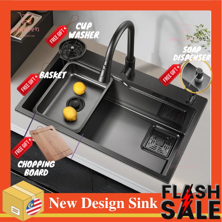 ⚡FULL SET⚡ Black Kitchen Sink Stainless Steel Sink Kitchen Faucet Water ...