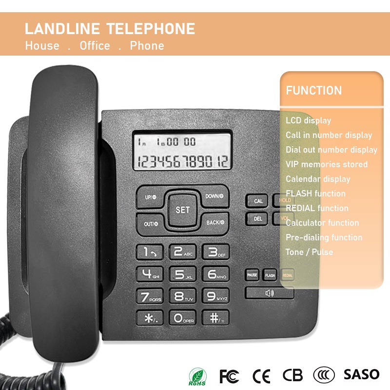 Landline Telephone Home Office Corded Phone Desktop Speakerphone Single