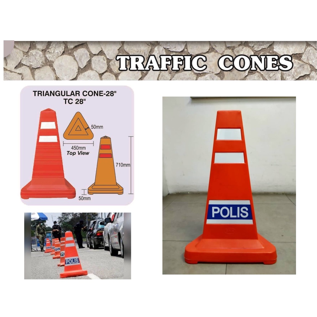 MY Safety (28inch / 70cm) PE Traffic Triangle Safety Cones | Shopee ...