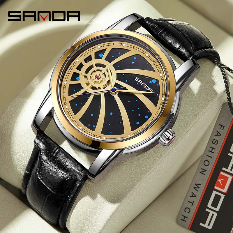 SANDA Official Star Sky Fully Automatic Mechanical Steel Band Watch Men ...