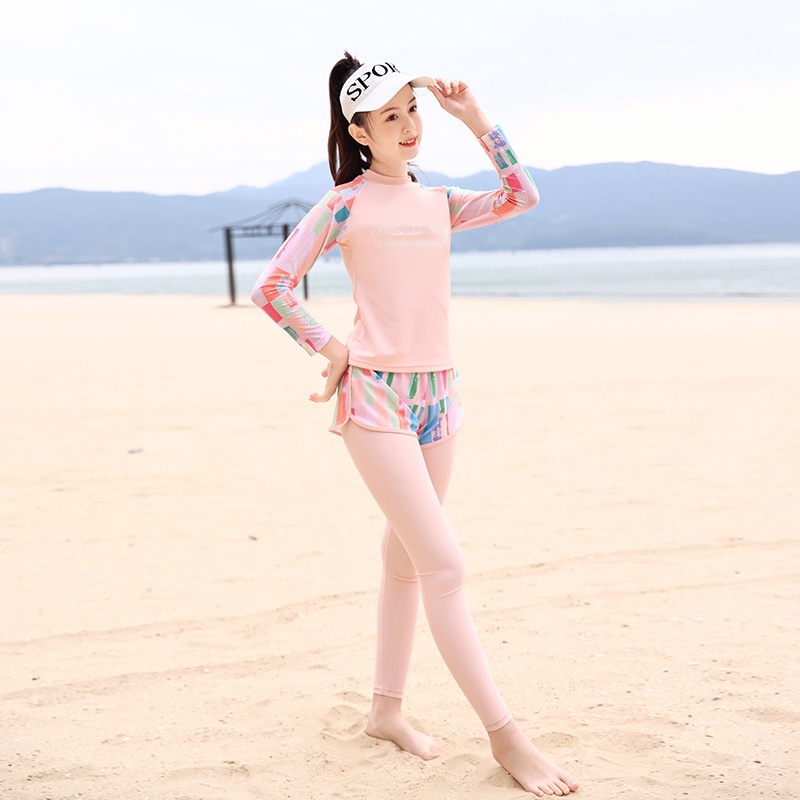 Girls Long Sleeved Swimwear Teenagers Kids Three pieces Swimming