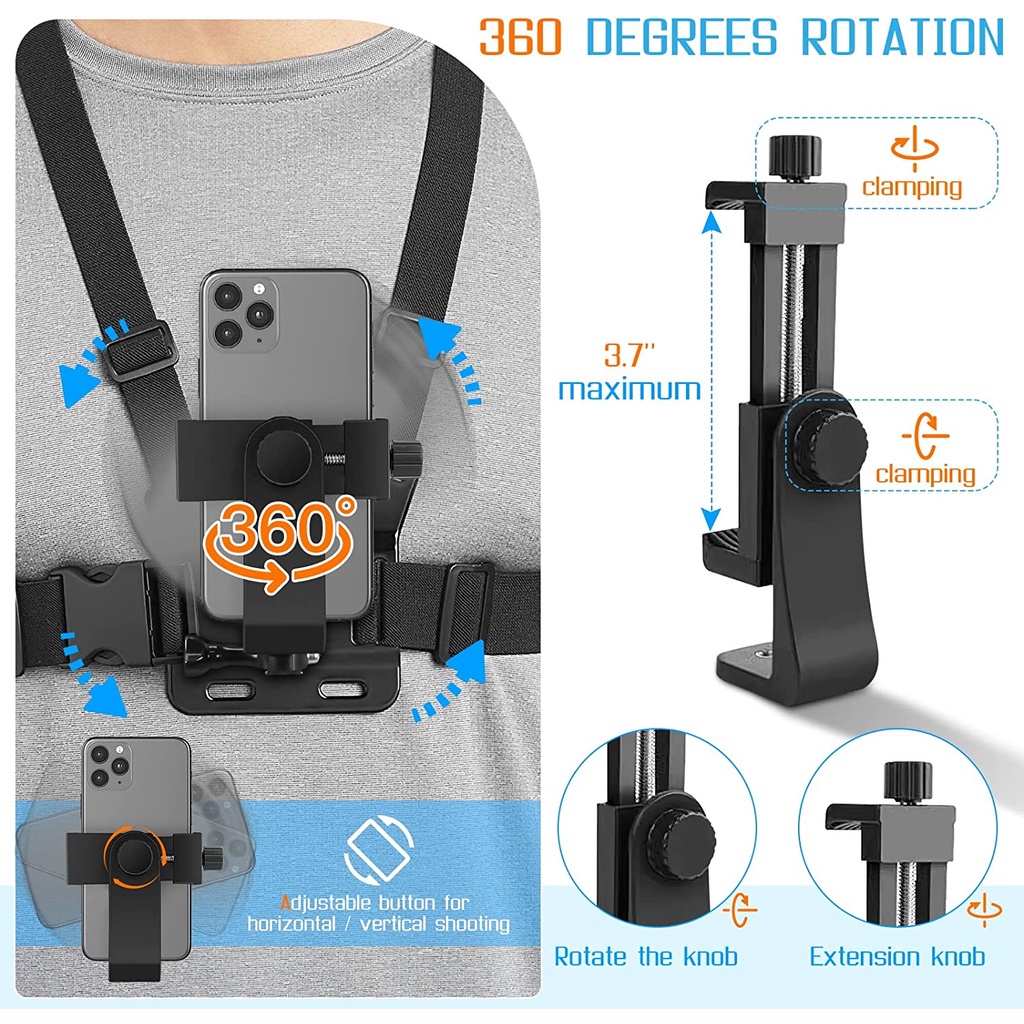 Universal 360° Phone & Action Camera Chest Strap | Universal Chest ...