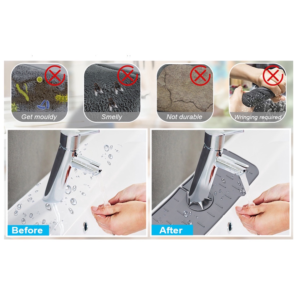 Kitchen Sink Splash Guard, Silicone Faucet Handle Drip Catcher Tray