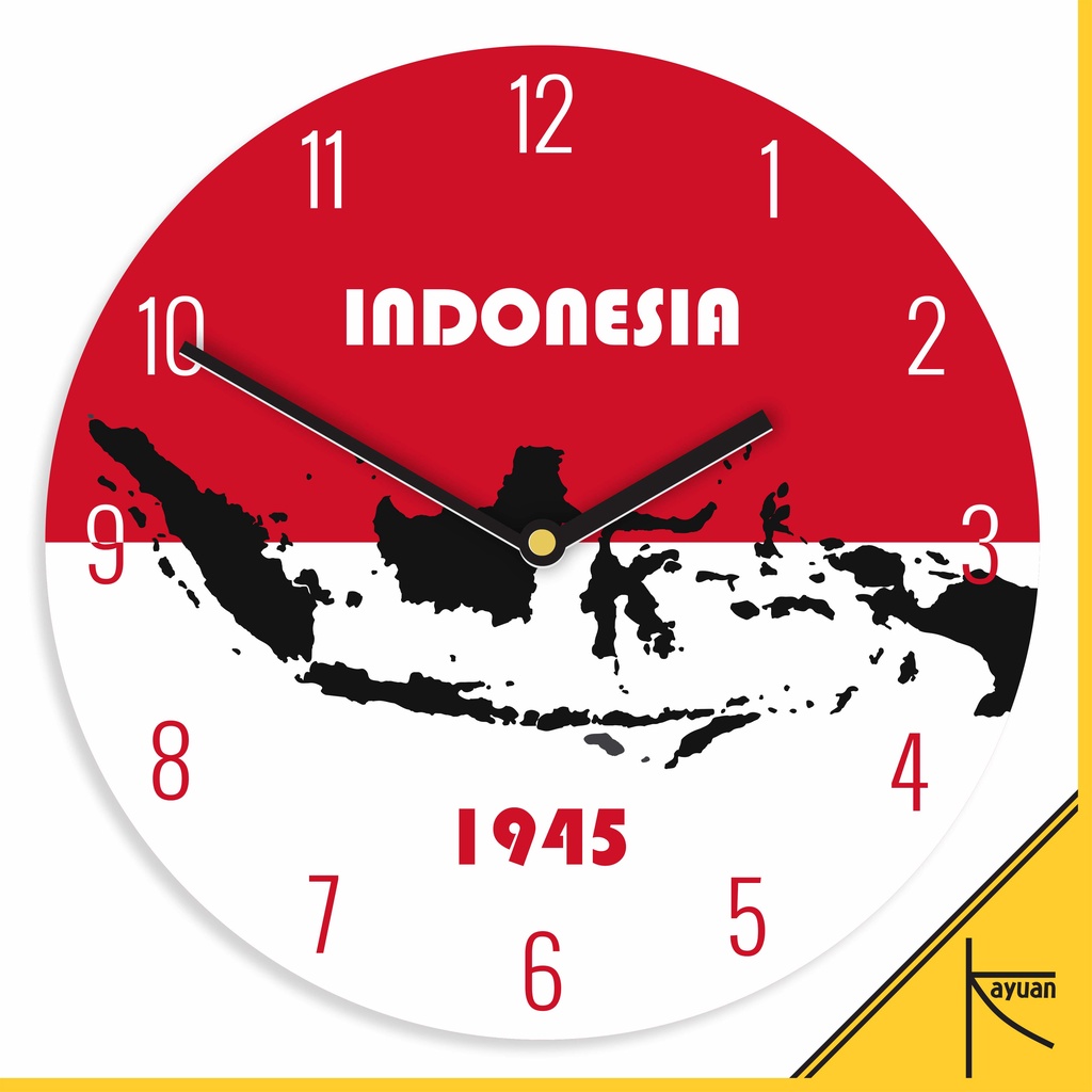 MERAH PUTIH KAYU Unique Wall Clock Map Of Indonesia 1945 Red And White