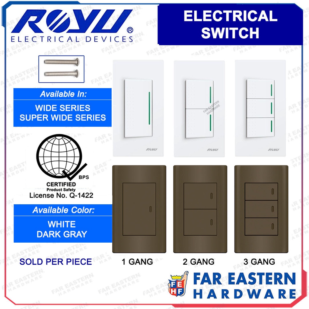 ROYU Electrical Switch Wide Series White Dark Gray Switches Shopee