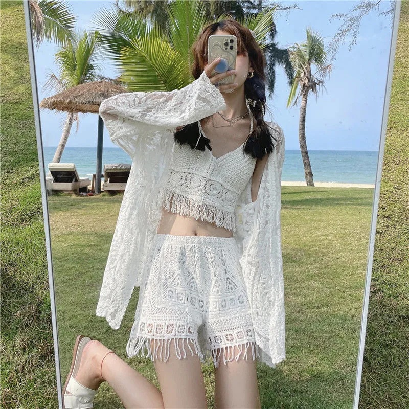 Women's swimsuit knitted sexy ins holiday split high waist cover belly