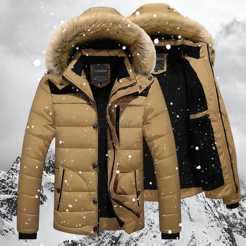 Brown Casual Warm Winter Coats Men Winter Jacket Coats Fur Collar