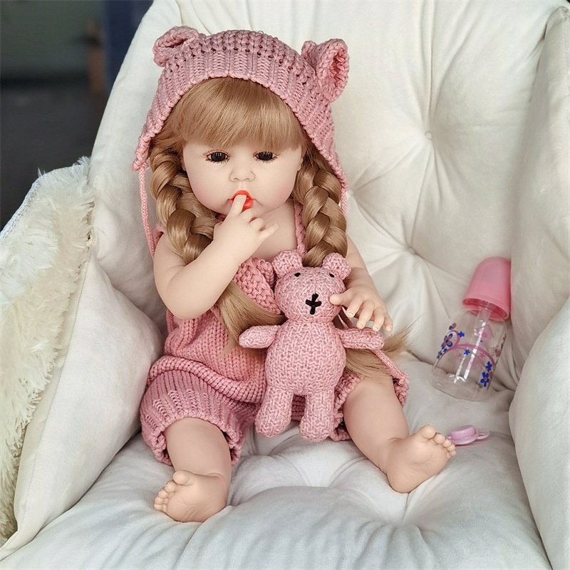 22 Inch Full Body Silicone Reborn Baby Dolls Newborn Realistic Handmade  Reborn Dolls with Black Skin & Pink Clothes Children Gift Accompany for