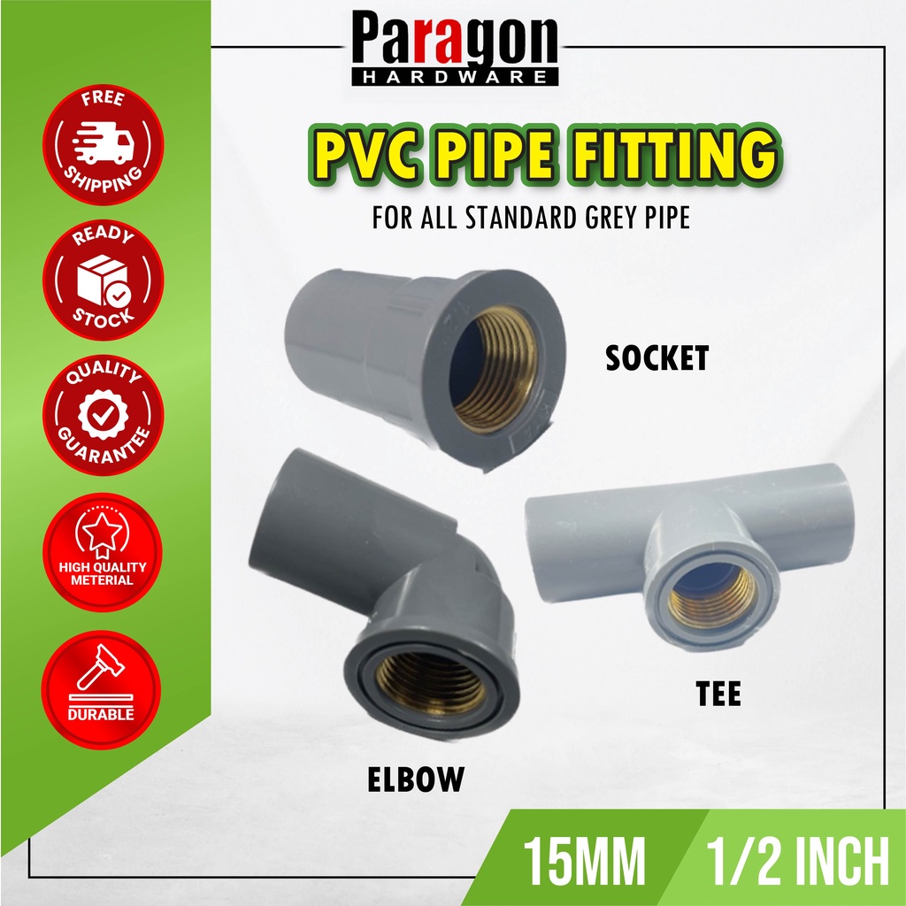 PVC Pipe Fitting Paip PVC Connector Socket/Tee /Elbow15MM (1/2'') c/w ...