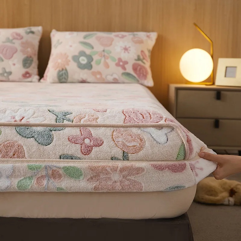 Thick snowflake velvet nonslip Sheets Winter cover coral velvet bed cover Warm Flannel mattress